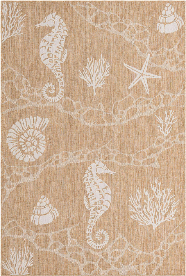 Taupe 6' 1 x 9' Outdoor Coastal Rectangle Area Rug Weather Resistant for Patio, Deck, Terrace, Balcony, Porch 100% Polypropylene Coastal Decor Carpet for Sale at Rug Engine