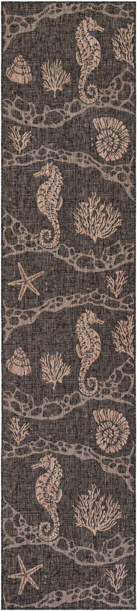Black 2' 7 x 12' Outdoor Coastal Runner Area Rug Weather Resistant for Patio, Deck, Terrace, Balcony, Porch 100% Polypropylene Coastal Decor Carpet for Sale at Rug Engine