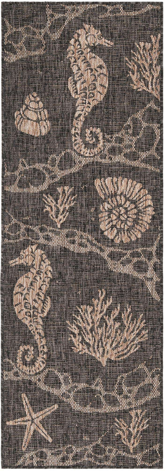 Black 2' x 6' 1 Outdoor Coastal Runner Area Rug Weather Resistant for Patio, Deck, Terrace, Balcony, Porch 100% Polypropylene Coastal Decor Carpet for Sale at Rug Engine