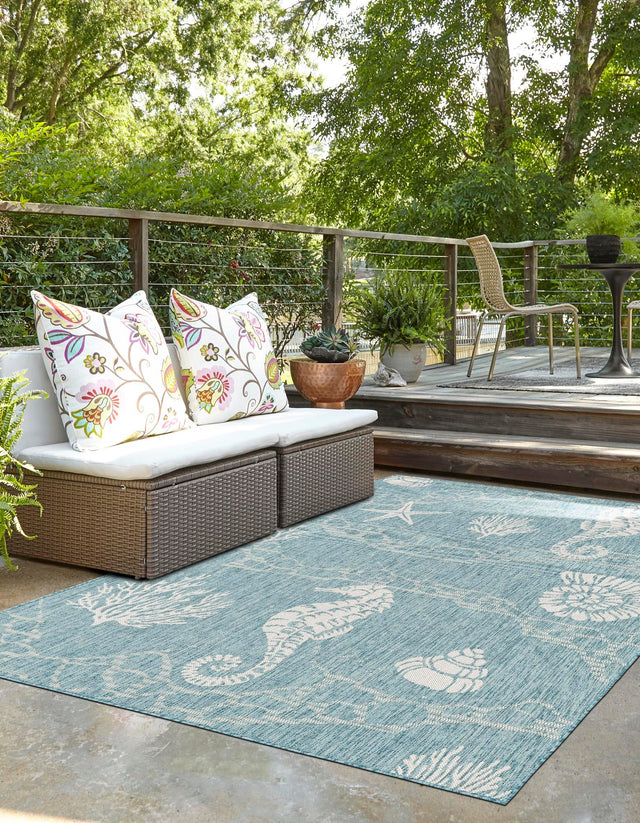 Aqua 2' x 3' 1 Outdoor Coastal Rectangle Area Rug Weather Resistant for Patio, Deck, Terrace, Balcony, Porch 100% Polypropylene Coastal Decor Carpet for Sale at Rug Engine