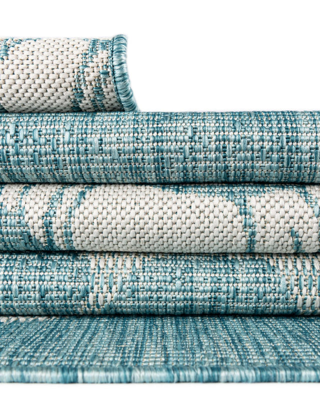 Aqua 2' x 6' 1 Outdoor Coastal Runner Area Rug Weather Resistant for Patio, Deck, Terrace, Balcony, Porch 100% Polypropylene Coastal Decor Carpet for Sale at Rug Engine