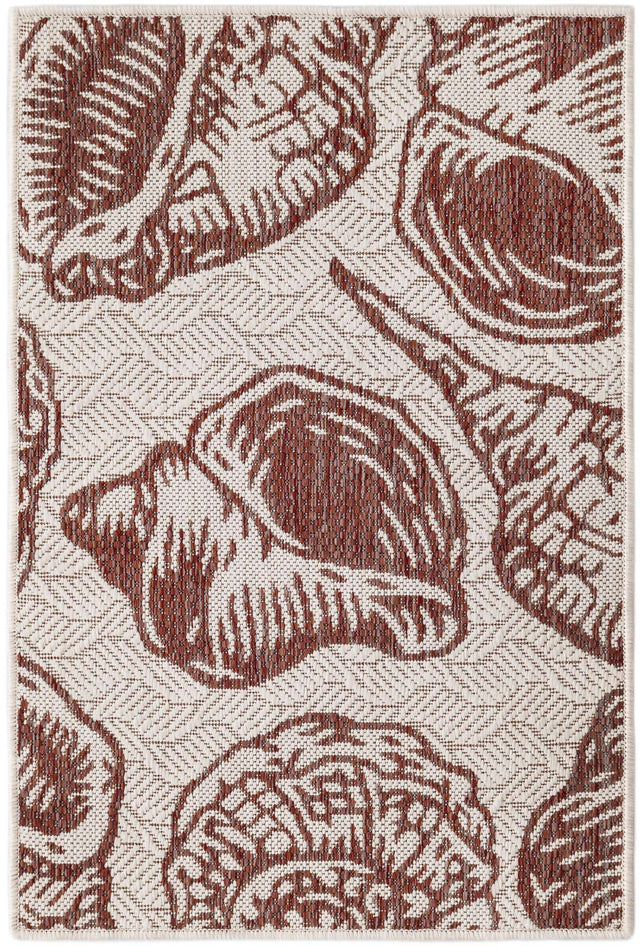 Ivory Rust Red 2' x 3' 1 Outdoor Coastal Rectangle Area Rug Weather Resistant for Patio, Deck, Terrace, Balcony, Porch 100% Polypropylene Coastal Decor Carpet for Sale at Rug Engine