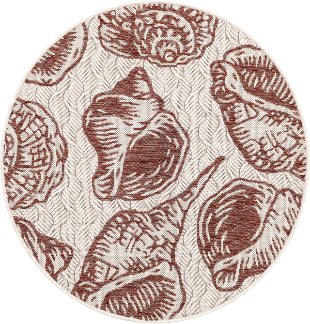 Ivory Rust Red 3' 1 x 3' 1 Outdoor Coastal Round Area Rug Weather Resistant for Patio, Deck, Terrace, Balcony, Porch 100% Polypropylene Coastal Decor Carpet for Sale at Rug Engine