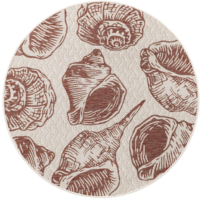 Ivory Rust Red 5' 3 x 5' 3 Outdoor Coastal Round Area Rug Weather Resistant for Patio, Deck, Terrace, Balcony, Porch 100% Polypropylene Coastal Decor Carpet for Sale at Rug Engine