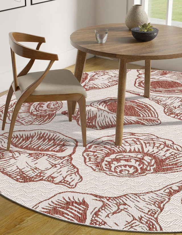 Ivory Rust Red 5' 3 x 5' 3 Outdoor Coastal Round Area Rug Weather Resistant for Patio, Deck, Terrace, Balcony, Porch 100% Polypropylene Coastal Decor Carpet for Sale at Rug Engine
