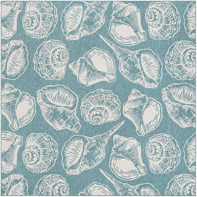 Aqua 10' x 10' Outdoor Coastal Square Area Rug Weather Resistant for Patio, Deck, Terrace, Balcony, Porch 100% Polypropylene Coastal Decor Carpet for Sale at Rug Engine