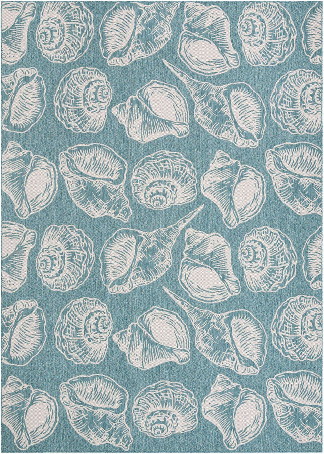 Aqua 10' x 14' 1 Outdoor Coastal Rectangle Area Rug Weather Resistant for Patio, Deck, Terrace, Balcony, Porch 100% Polypropylene Coastal Decor Carpet for Sale at Rug Engine