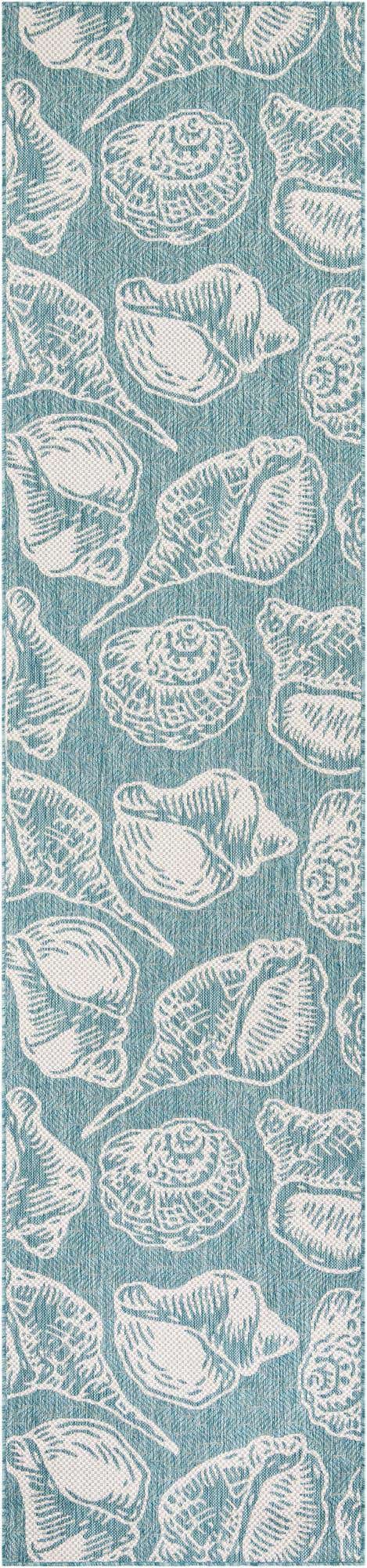 Aqua 2' 7 x 12' Outdoor Coastal Runner Area Rug Weather Resistant for Patio, Deck, Terrace, Balcony, Porch 100% Polypropylene Coastal Decor Carpet for Sale at Rug Engine