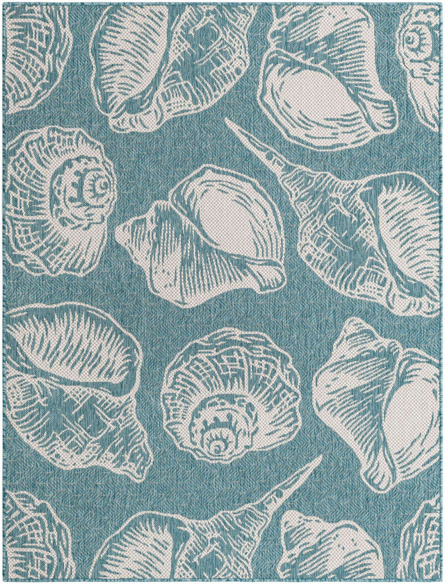 Aqua 5' 3 x 7' 1 Outdoor Coastal Rectangle Area Rug Weather Resistant for Patio, Deck, Terrace, Balcony, Porch 100% Polypropylene Coastal Decor Carpet for Sale at Rug Engine
