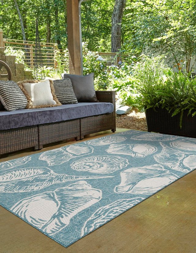 Aqua 10' x 14' 1 Outdoor Coastal Rectangle Area Rug Weather Resistant for Patio, Deck, Terrace, Balcony, Porch 100% Polypropylene Coastal Decor Carpet for Sale at Rug Engine