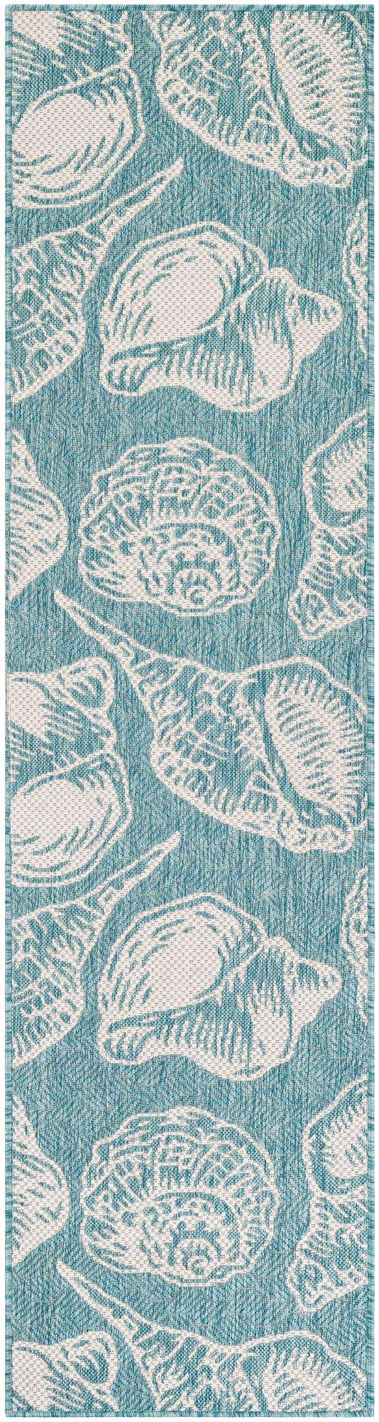 Aqua 2' x 8' Outdoor Coastal Runner Area Rug Weather Resistant for Patio, Deck, Terrace, Balcony, Porch 100% Polypropylene Coastal Decor Carpet for Sale at Rug Engine