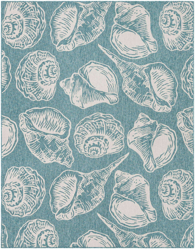 Aqua 7' 10 x 10' Outdoor Coastal Rectangle Area Rug Weather Resistant for Patio, Deck, Terrace, Balcony, Porch 100% Polypropylene Coastal Decor Carpet for Sale at Rug Engine