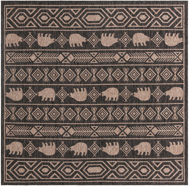 Black 10' x 10' Outdoor Southwestern Square Area Rug Weather Resistant for Patio, Deck, Terrace, Balcony, Porch 100% Polypropylene Rustic Waterproof Carpet for Sale at Rug Engine