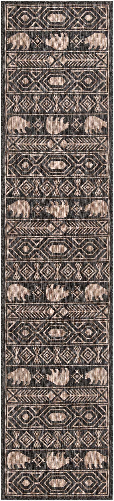 Black 2' 7 x 12' Outdoor Southwestern Runner Area Rug Weather Resistant for Patio, Deck, Terrace, Balcony, Porch 100% Polypropylene Rustic Waterproof Carpet for Sale at Rug Engine