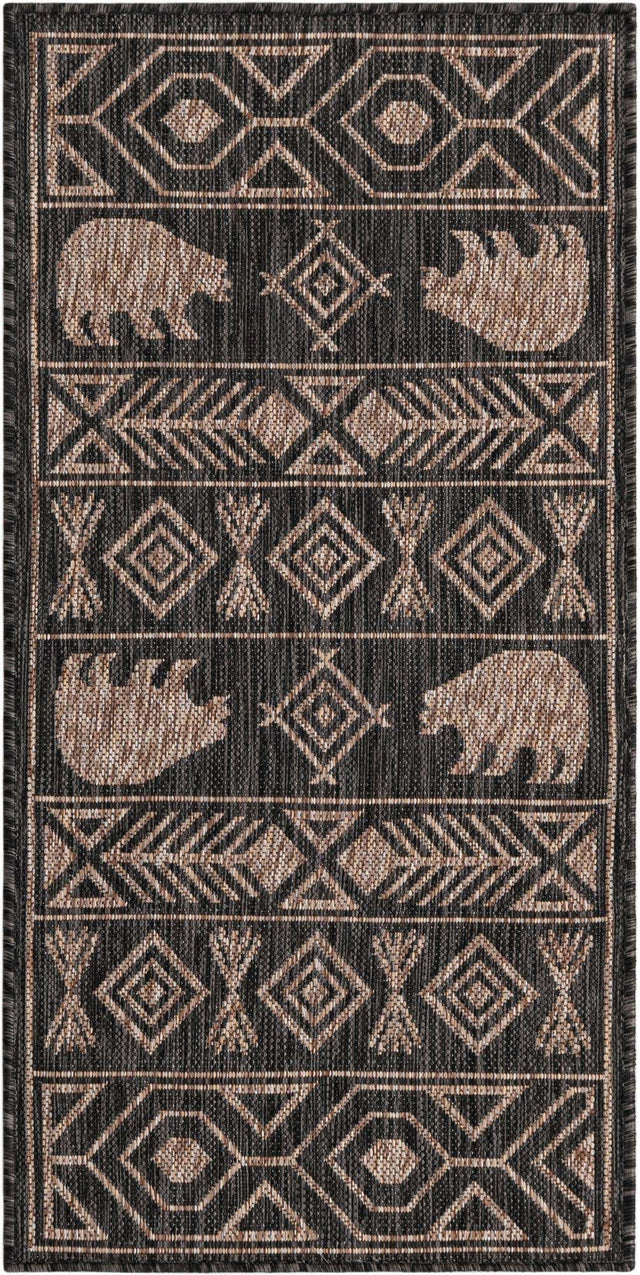 Black 2' x 4' 1 Outdoor Southwestern Runner Area Rug Weather Resistant for Patio, Deck, Terrace, Balcony, Porch 100% Polypropylene Rustic Waterproof Carpet for Sale at Rug Engine
