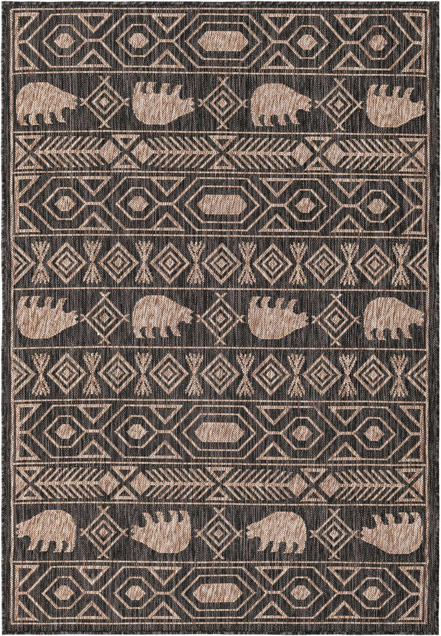 Black 4' 1 x 6' 1 Outdoor Southwestern Rectangle Area Rug Weather Resistant for Patio, Deck, Terrace, Balcony, Porch 100% Polypropylene Rustic Waterproof Carpet for Sale at Rug Engine