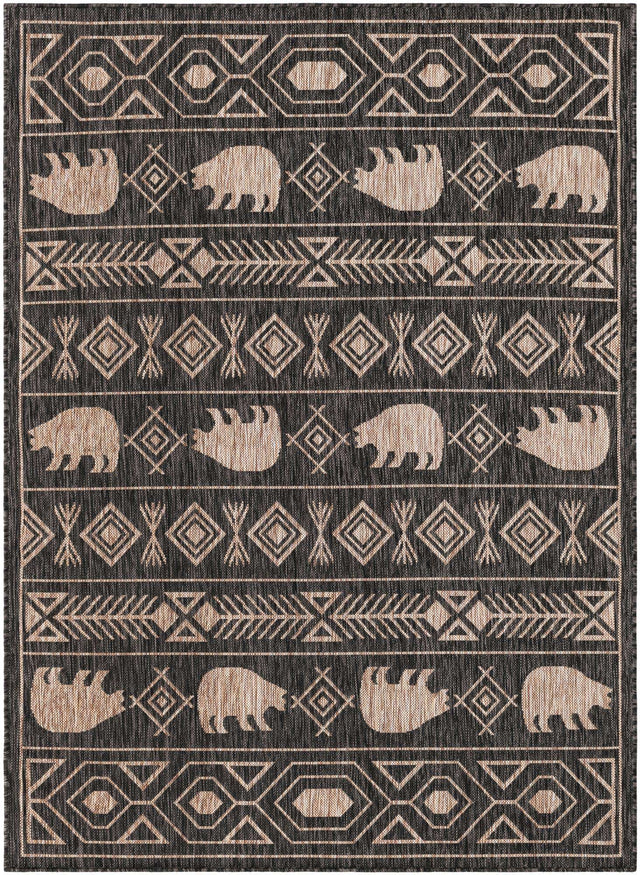 Black 5' 3 x 7' 1 Outdoor Southwestern Rectangle Area Rug Weather Resistant for Patio, Deck, Terrace, Balcony, Porch 100% Polypropylene Rustic Waterproof Carpet for Sale at Rug Engine
