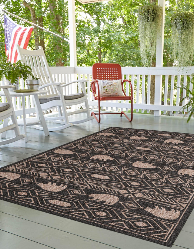 Black 6' 1 x 9' Outdoor Southwestern Rectangle Area Rug Weather Resistant for Patio, Deck, Terrace, Balcony, Porch 100% Polypropylene Rustic Waterproof Carpet for Sale at Rug Engine