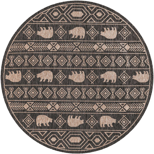 Black 7' 10 x 7' 10 Outdoor Southwestern Round Area Rug Weather Resistant for Patio, Deck, Terrace, Balcony, Porch 100% Polypropylene Rustic Waterproof Carpet for Sale at Rug Engine