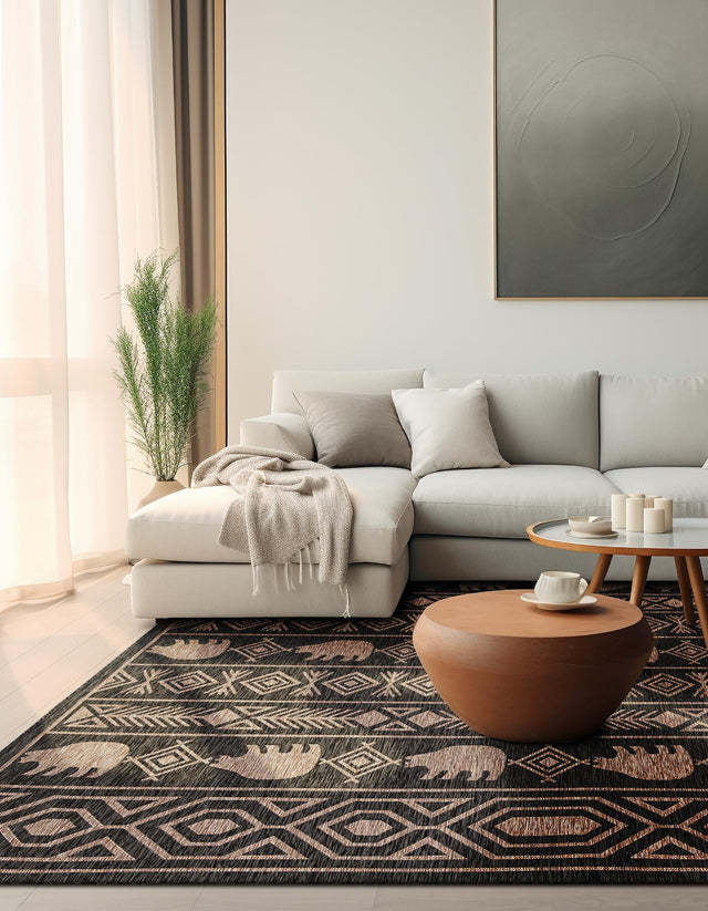 Black 12' x 12' Outdoor Southwestern Square Area Rug Weather Resistant for Patio, Deck, Terrace, Balcony, Porch 100% Polypropylene Rustic Waterproof Carpet for Sale at Rug Engine