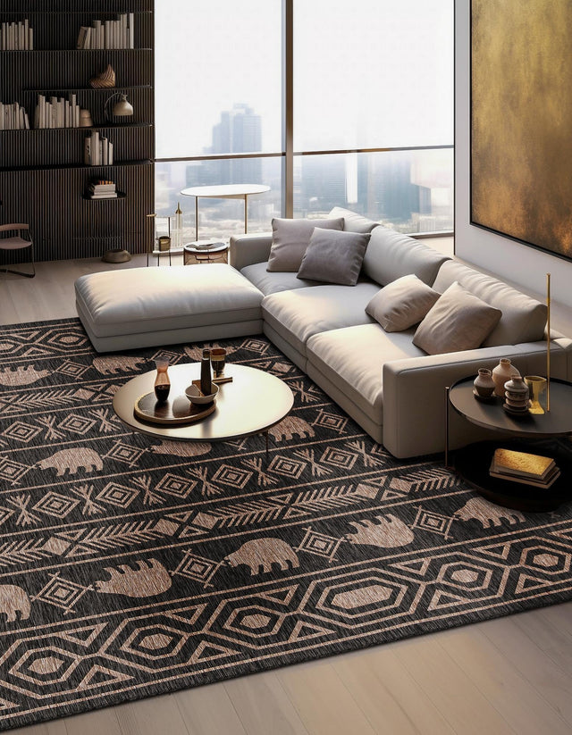 Black 12' x 12' Outdoor Southwestern Square Area Rug Weather Resistant for Patio, Deck, Terrace, Balcony, Porch 100% Polypropylene Rustic Waterproof Carpet for Sale at Rug Engine
