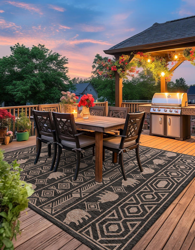 Black 12' x 12' Outdoor Southwestern Square Area Rug Weather Resistant for Patio, Deck, Terrace, Balcony, Porch 100% Polypropylene Rustic Waterproof Carpet for Sale at Rug Engine
