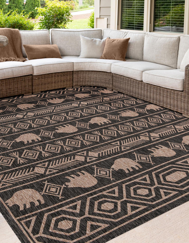 Black 12' x 12' Outdoor Southwestern Square Area Rug Weather Resistant for Patio, Deck, Terrace, Balcony, Porch 100% Polypropylene Rustic Waterproof Carpet for Sale at Rug Engine