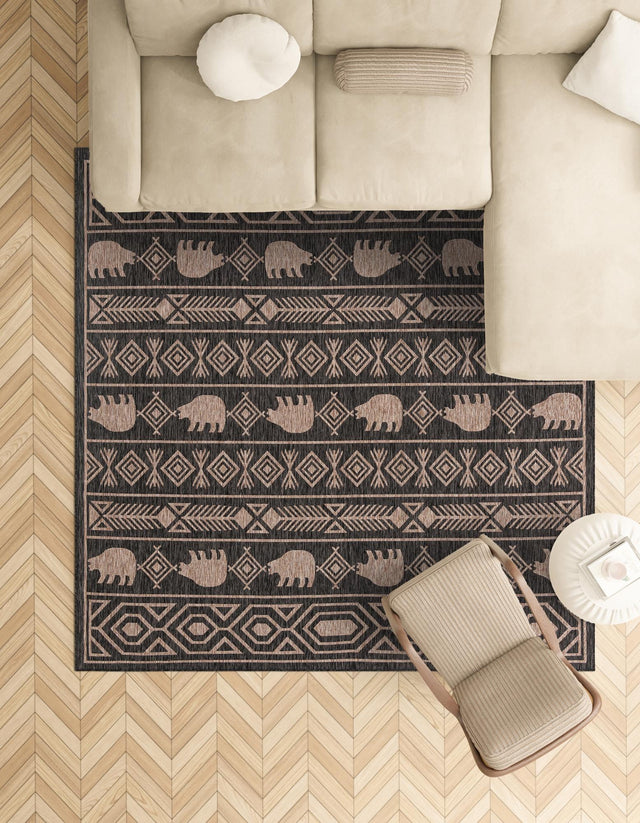 Black 12' x 12' Outdoor Southwestern Square Area Rug Weather Resistant for Patio, Deck, Terrace, Balcony, Porch 100% Polypropylene Rustic Waterproof Carpet for Sale at Rug Engine