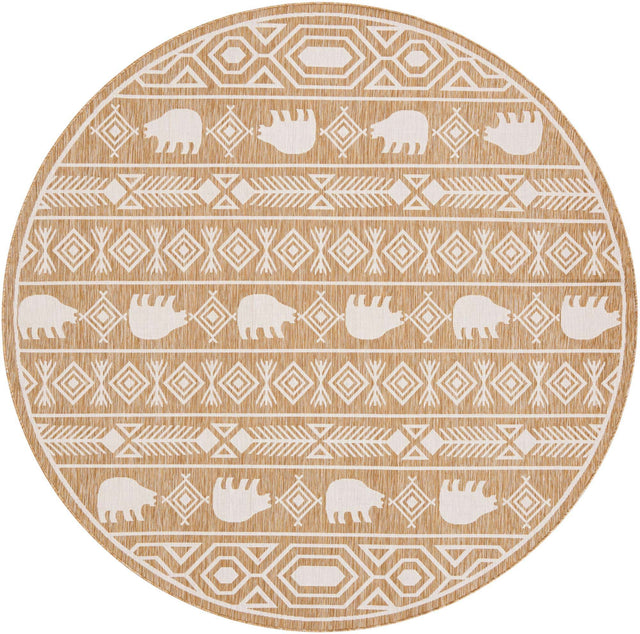 Taupe 10' x 10' Outdoor Southwestern Round Area Rug Weather Resistant for Patio, Deck, Terrace, Balcony, Porch 100% Polypropylene Rustic Waterproof Carpet for Sale at Rug Engine