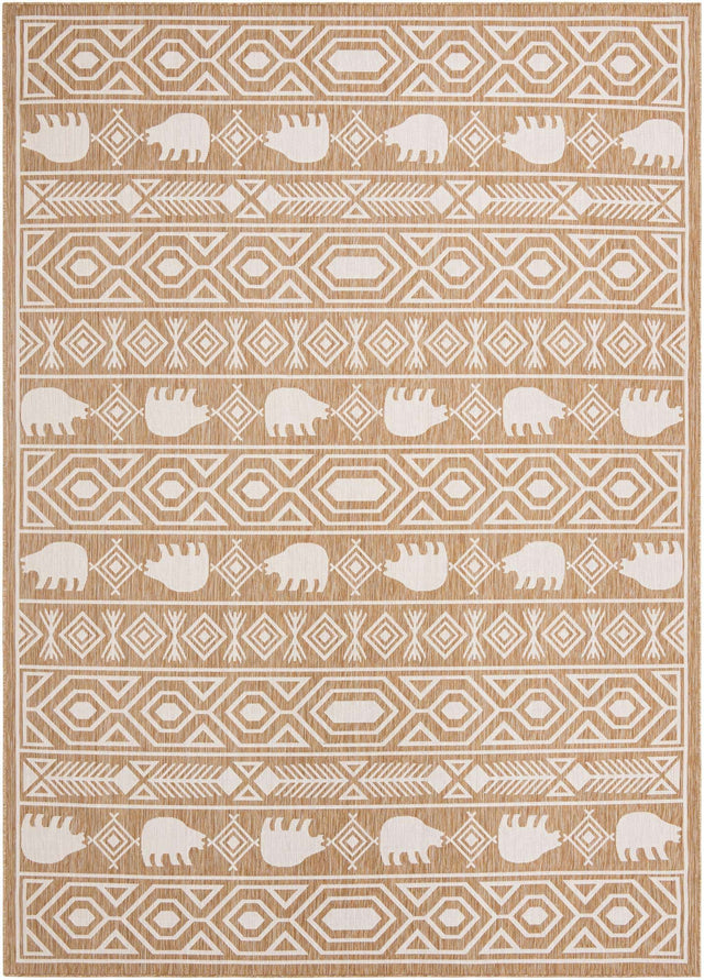 Taupe 10' x 14' 1 Outdoor Southwestern Rectangle Area Rug Weather Resistant for Patio, Deck, Terrace, Balcony, Porch 100% Polypropylene Rustic Waterproof Carpet for Sale at Rug Engine