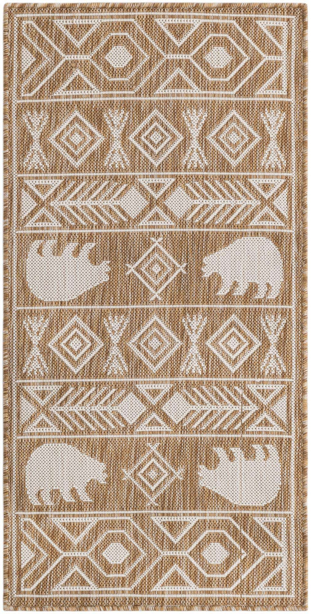 Taupe 2' x 4' 1 Outdoor Southwestern Runner Area Rug Weather Resistant for Patio, Deck, Terrace, Balcony, Porch 100% Polypropylene Rustic Waterproof Carpet for Sale at Rug Engine