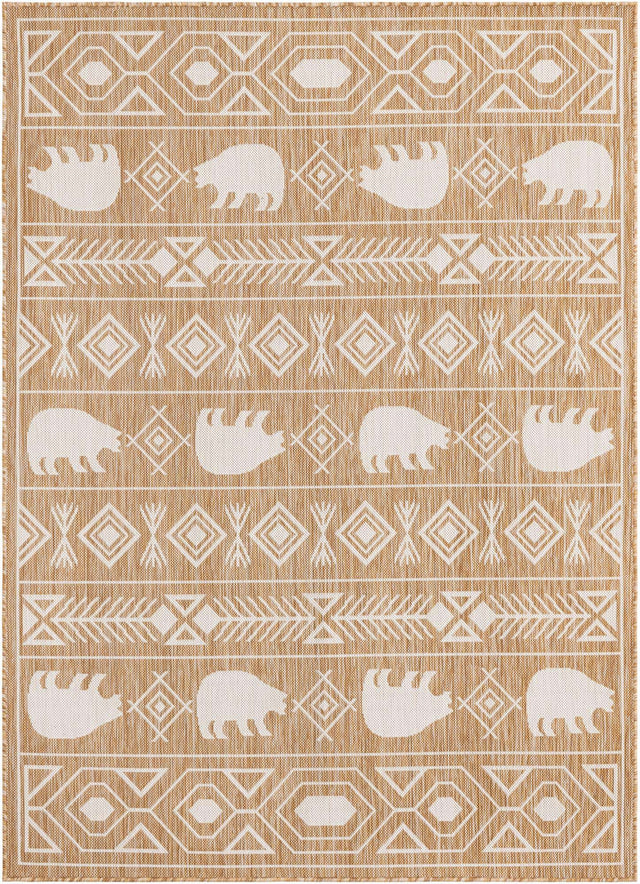 Taupe 5' 3 x 7' 1 Outdoor Southwestern Rectangle Area Rug Weather Resistant for Patio, Deck, Terrace, Balcony, Porch 100% Polypropylene Rustic Waterproof Carpet for Sale at Rug Engine