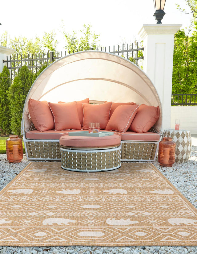 Taupe 10' x 14' 1 Outdoor Southwestern Rectangle Area Rug Weather Resistant for Patio, Deck, Terrace, Balcony, Porch 100% Polypropylene Rustic Waterproof Carpet for Sale at Rug Engine