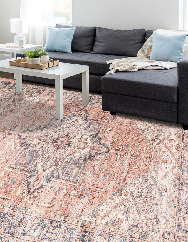 Salmon Pink 5' 3 x 8' Boutique Rectangle Area Rug Chenille Polyester Cotton Traditional Oriental Inspired Classical Carpet for Living Rooms Dining Office Space Interior Design for Sale at Rug Engine