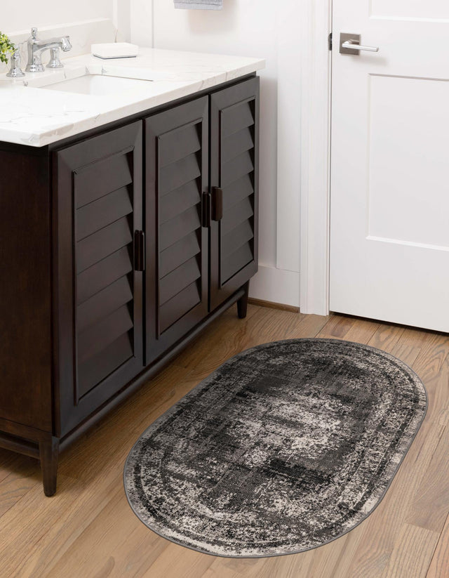Gray 3' 3 x 5' 3 Lucerne Oval Area Rug 100% Polypropylene Traditional Classic Easy Clean Carpet for Kitchens, Living Rooms, Bedroom, Office for Sale at Rug Engine