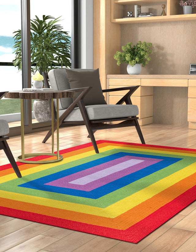 Multicolor 7' 10 x 10' Hand Braided Rainbow Wool Rectangle Area Rug 100% Natural Wool Colorful Vivid Handmade Carpet for Modern Interior Design for Sale at Rug Engine