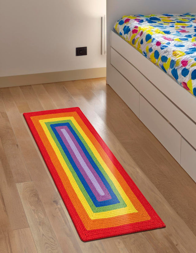 Multicolor 2' x 6' 1 Hand Braided Rainbow Wool Runner Area Rug 100% Natural Wool Colorful Vivid Handmade Carpet for Modern Interior Design for Sale at Rug Engine