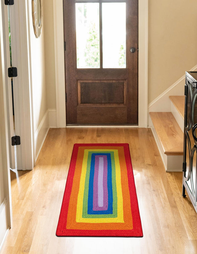 Multicolor 2' x 6' 1 Hand Braided Rainbow Wool Runner Area Rug 100% Natural Wool Colorful Vivid Handmade Carpet for Modern Interior Design for Sale at Rug Engine