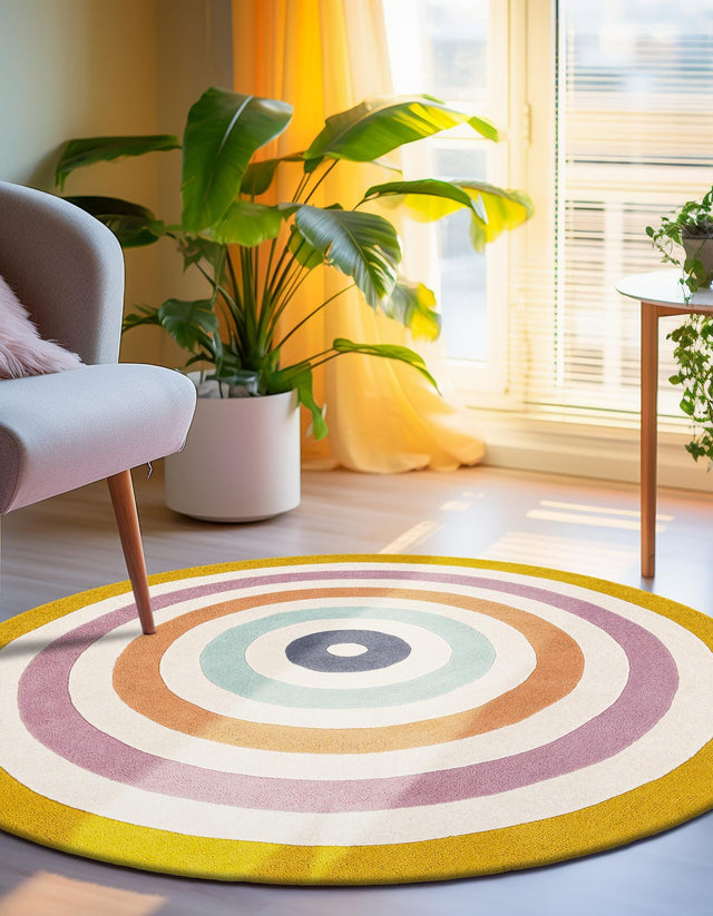 Multicolor 4' 1 x 4' 1 Hand Tufted Wool Round Area Rug 100% Natural Wool Unique Modern Handmade Carpet for Living Rooms, Bedrooms for Sale at Rug Engine