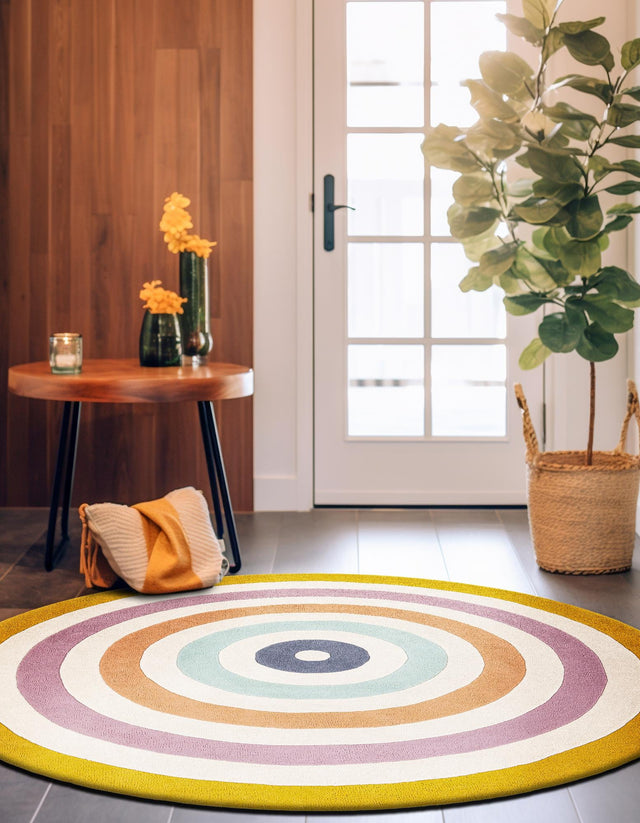 Multicolor 4' 1 x 4' 1 Hand Tufted Wool Round Area Rug 100% Natural Wool Unique Modern Handmade Carpet for Living Rooms, Bedrooms for Sale at Rug Engine