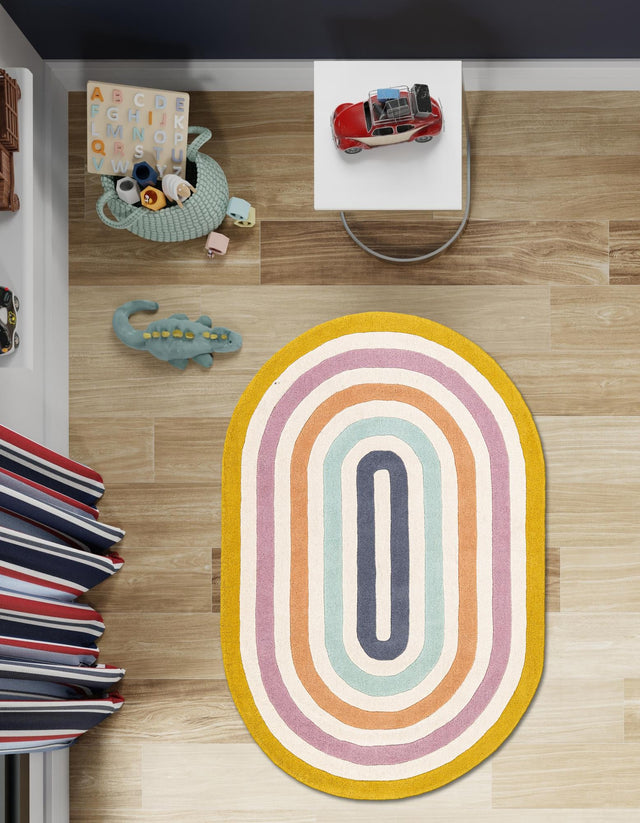 Multicolor 5' 1 x 8' Hand Tufted Wool Oval Area Rug 100% Natural Wool Unique Modern Handmade Carpet for Living Rooms, Bedrooms for Sale at Rug Engine
