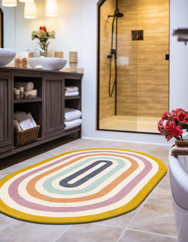 Multicolor 5' 1 x 8' Hand Tufted Wool Oval Area Rug 100% Natural Wool Unique Modern Handmade Carpet for Living Rooms, Bedrooms for Sale at Rug Engine