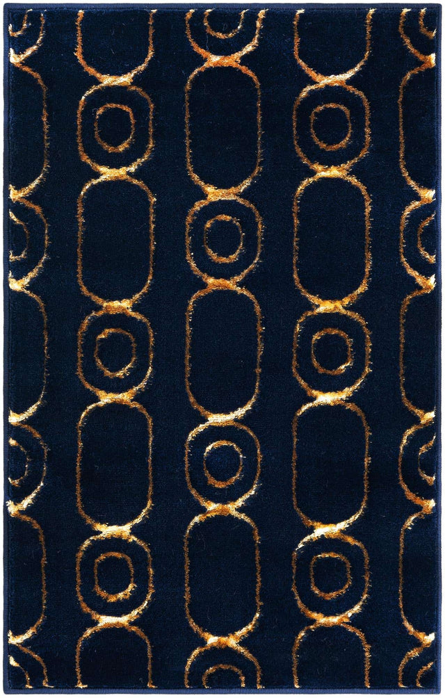 Navy Blue and Gold 2' x 3' 1 Vogue Geo Rectangle Area Rug Geometric Glam Style Shiny Accents Carpet Mat for Unique Interior Design & Home Decor for Sale at Rug Engine