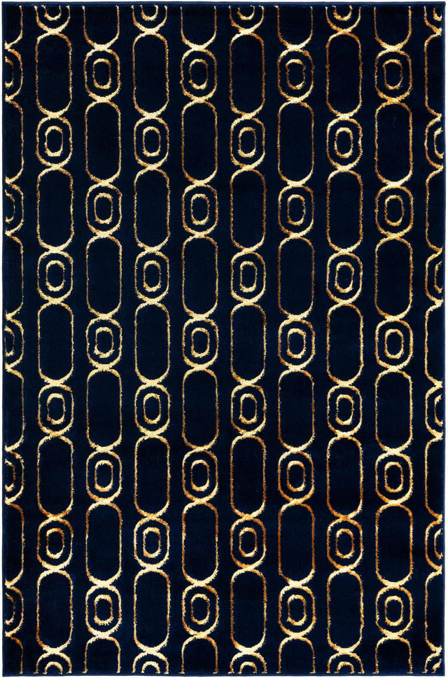 Navy Blue and Gold 4' 1 x 6' 1 Vogue Geo Rectangle Area Rug Geometric Glam Style Shiny Accents Carpet Mat for Unique Interior Design & Home Decor for Sale at Rug Engine