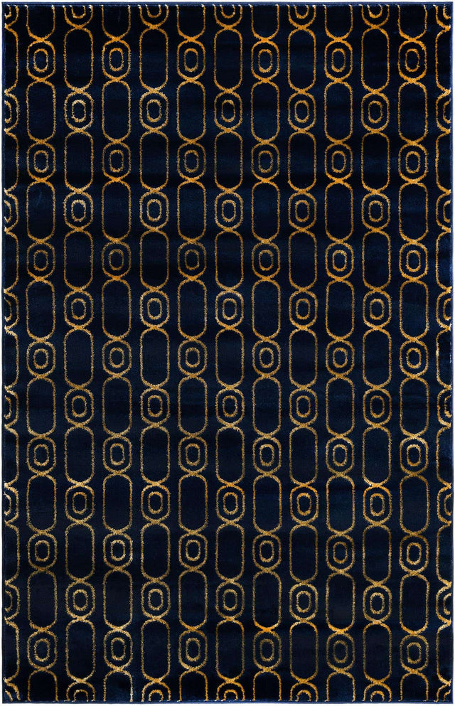 Navy Blue and Gold 5' 3 x 8' Vogue Geo Rectangle Area Rug Geometric Glam Style Shiny Accents Carpet Mat for Unique Interior Design & Home Decor for Sale at Rug Engine