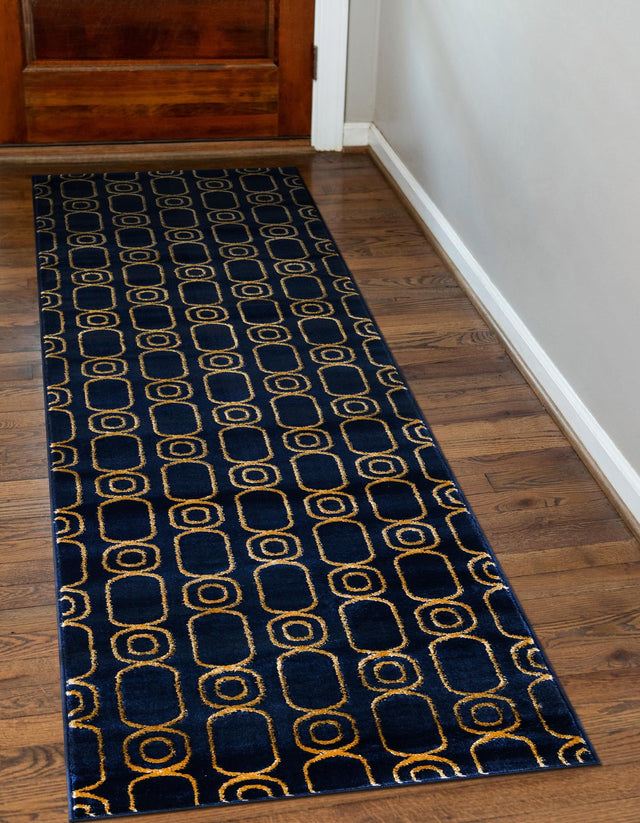 Navy Blue and Gold 2' x 5' 1 Vogue Geo Runner Area Rug Geometric Glam Style Shiny Accents Carpet Mat for Unique Interior Design & Home Decor for Sale at Rug Engine