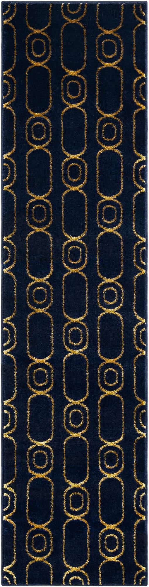 Navy Blue and Gold 2' x 8' Vogue Geo Runner Area Rug Geometric Glam Style Shiny Accents Carpet Mat for Unique Interior Design & Home Decor for Sale at Rug Engine