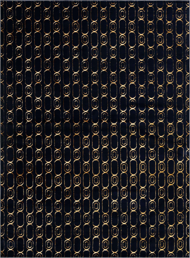 Navy Blue and Gold 9' x 12' Vogue Geo Rectangle Area Rug Geometric Glam Style Shiny Accents Carpet Mat for Unique Interior Design & Home Decor for Sale at Rug Engine