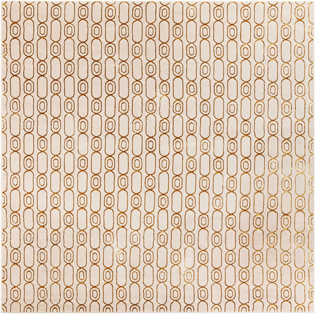 White and Gold 10' x 10' Vogue Geo Square Area Rug Geometric Glam Style Shiny Accents Carpet Mat for Unique Interior Design & Home Decor for Sale at Rug Engine
