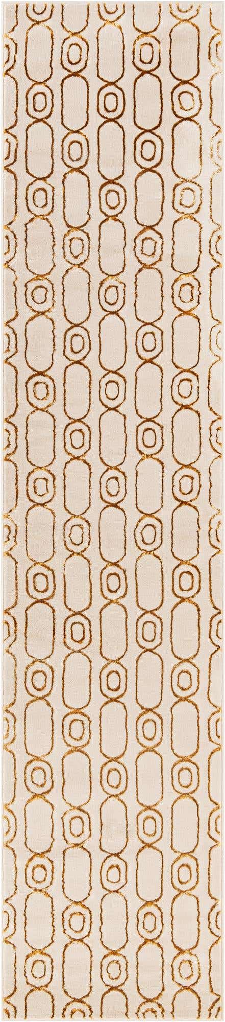 White and Gold 2' 7 x 12' Vogue Geo Runner Area Rug Geometric Glam Style Shiny Accents Carpet Mat for Unique Interior Design & Home Decor for Sale at Rug Engine